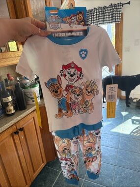 Paw Patrol White and Blue Cotton Pajama Set with Character Print